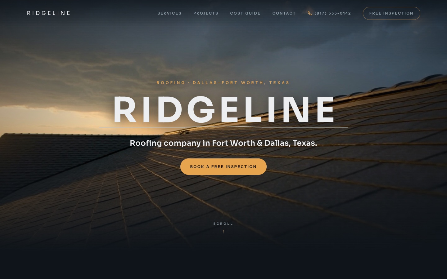 RIDGELINE — a cinematic demo build for a roofing company in Dallas–Fort Worth